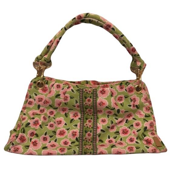MaggiB Cloth Floral Ruched Purse Pink Green - Picture 2 of 10